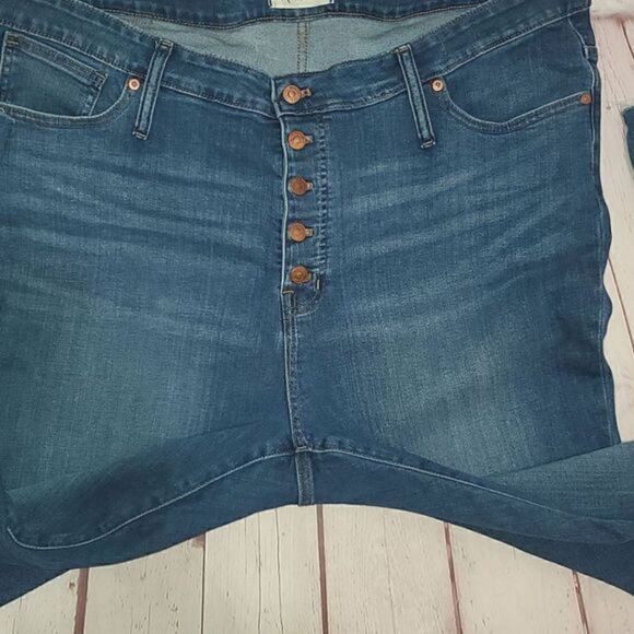 Madewell Mid-rise Skinny Jeans Women's Size 36 Blue Exposed Button Fly Raw Hem - Picture 12 of 17